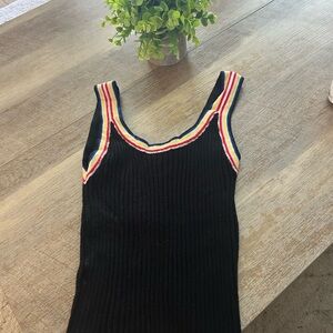 Forever 21 Black Ribbed Tank Top with Rainbow Trim
